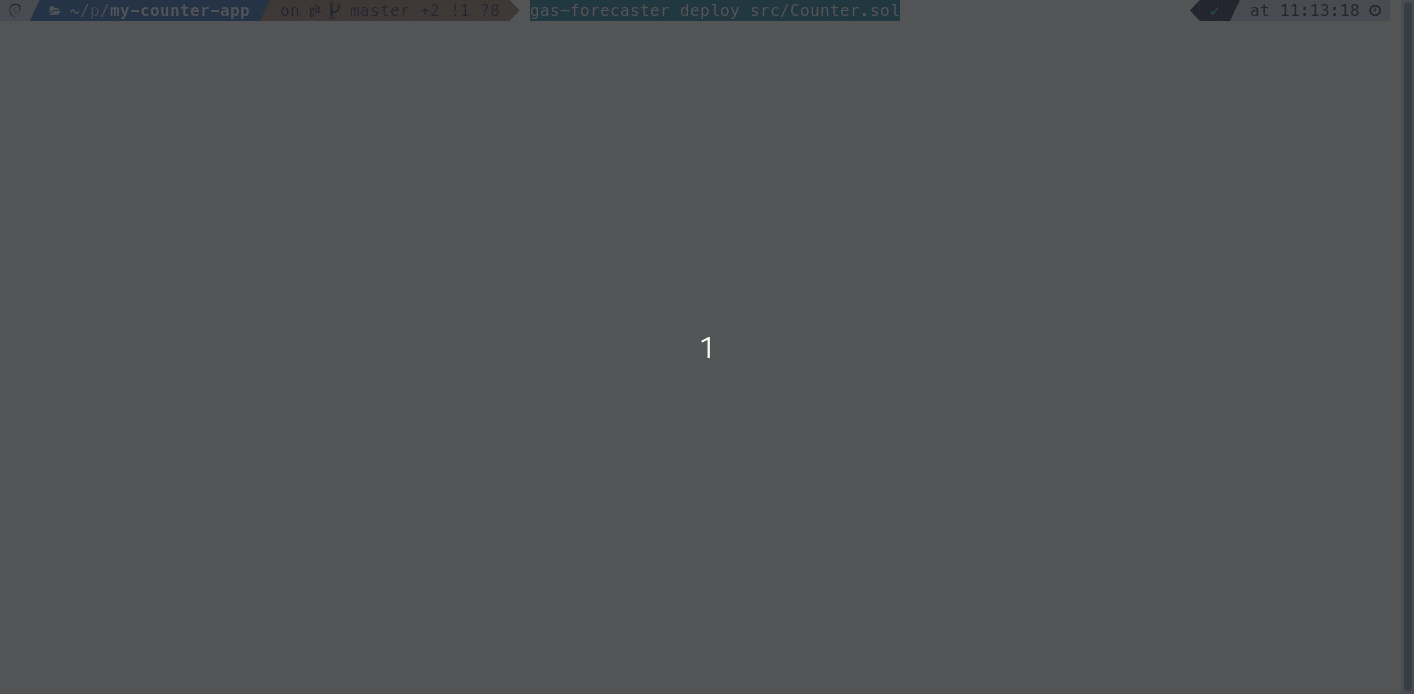 Animated GIF of `gas-forecaster` showing a multi-network USD cost report]