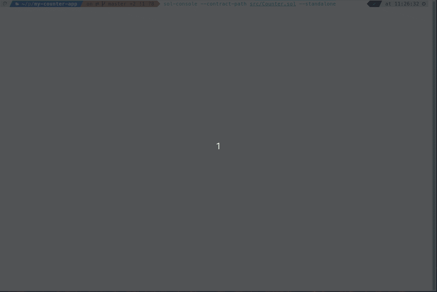 Animated GIF of `sol-console` deploying a contract and interactively calling functions